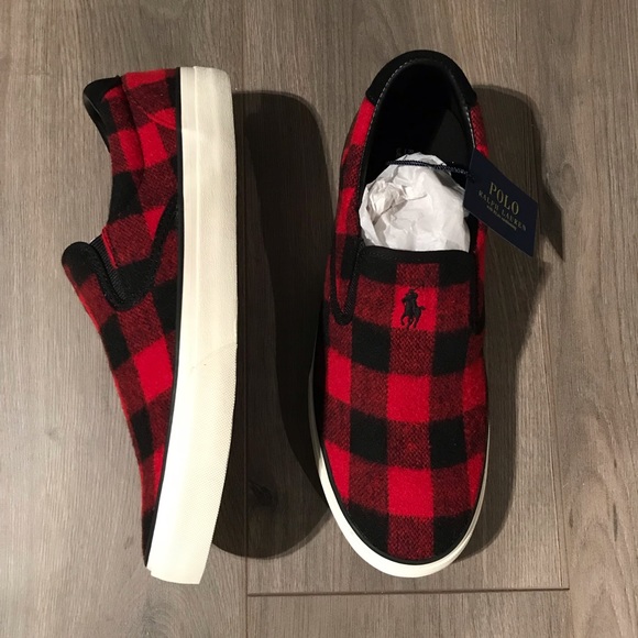 buffalo plaid slip on sneakers